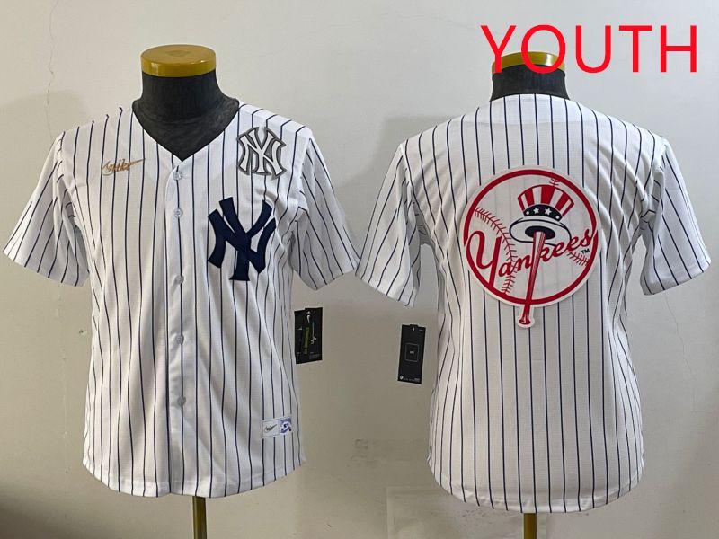 Youth 2025 New York Yankees Blank White Stripe Throwback Nike MLB Jersey style 27->youth mlb jersey->Youth Jersey